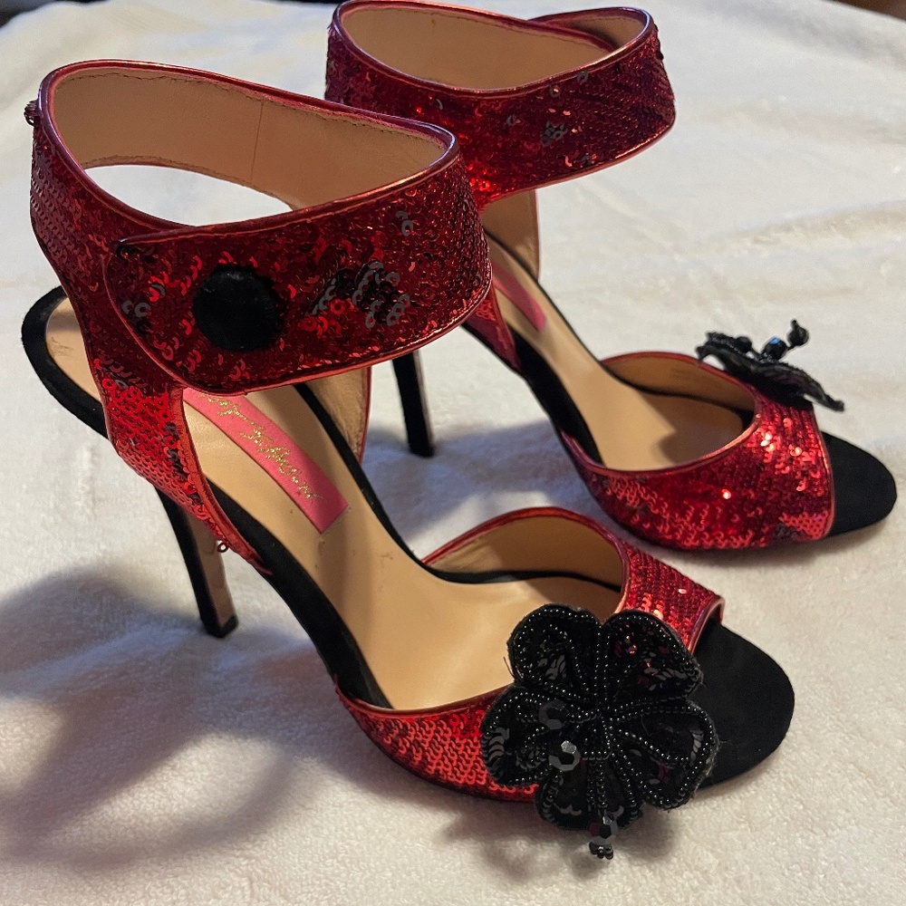 Red/Black Sequin Betsey Johnson Heels